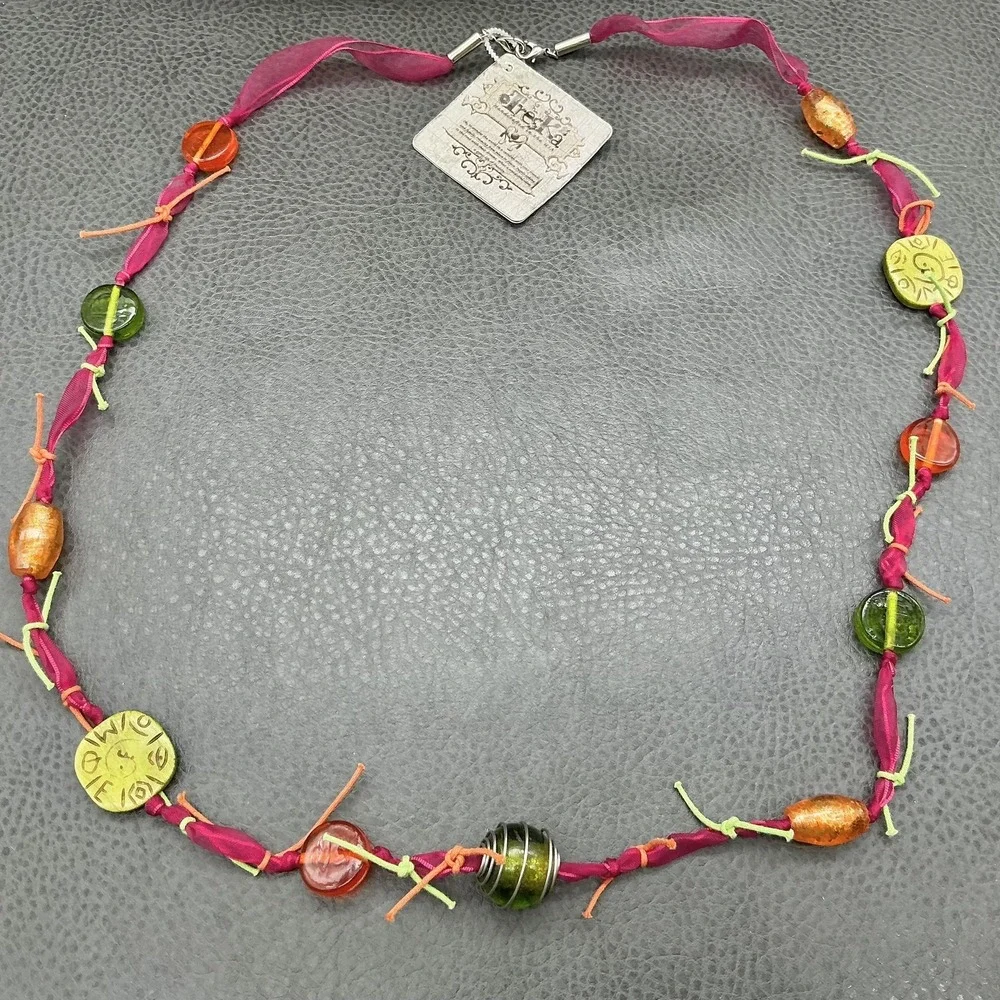 Treska Multicolor Beaded Necklace Ribbon 26 In Boho Womens Statement‎ Jewelry